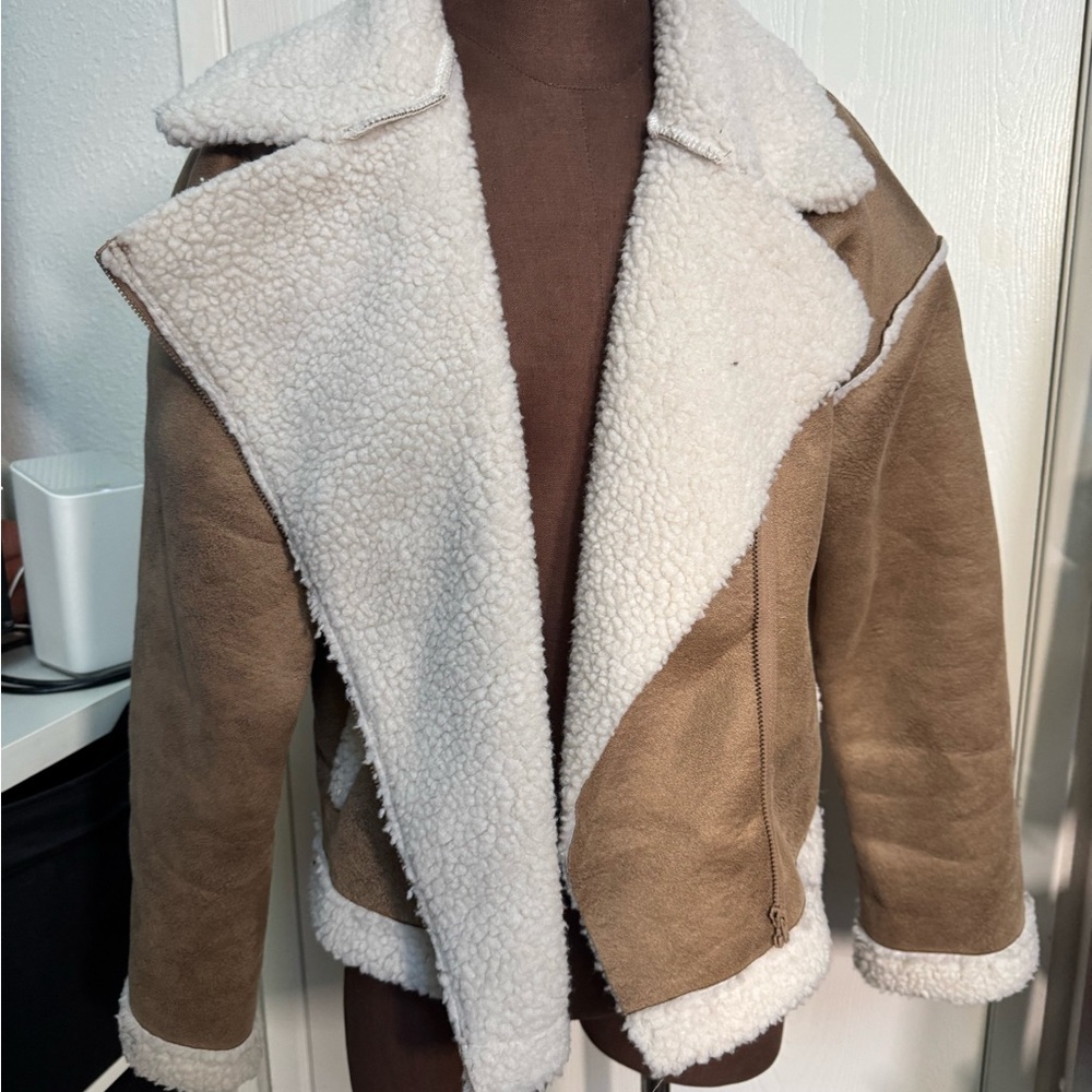 Cider Tan and Cream Shearling Jacket